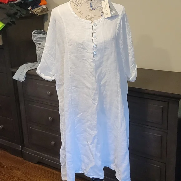 chinese dress ladies Pure Linen Handmade Positano Long Dress M main image 1